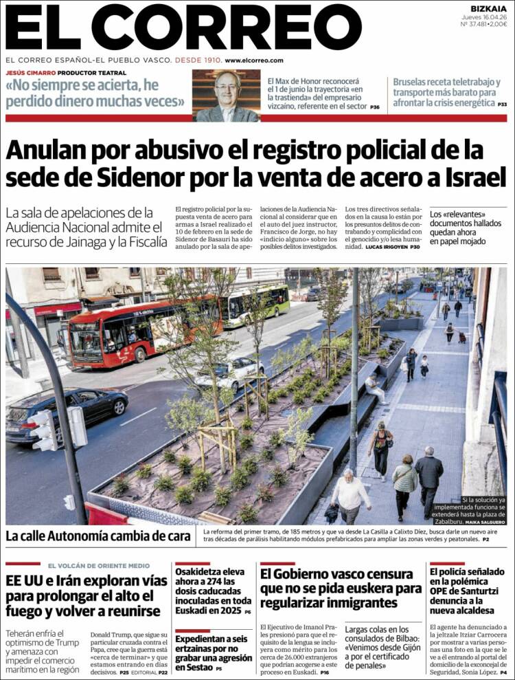 Portada de El Correo (Espa&ntilde;a)