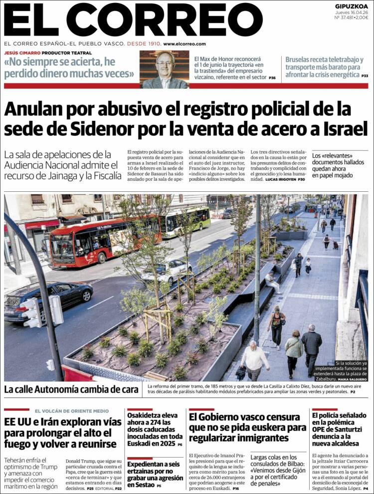 Portada de El Correo - Guipuzcoa (Espa&ntilde;a)