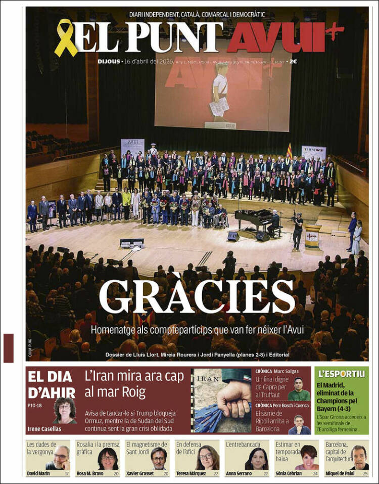 Portada de El Punt Avui (Espa&ntilde;a)