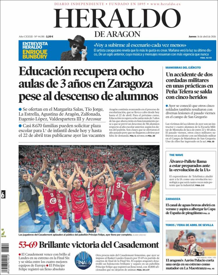Portada de Heraldo de Aragón (Espa&ntilde;a)