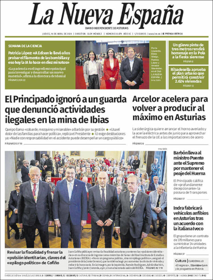 Portada de La Nueva España (Espa&ntilde;a)