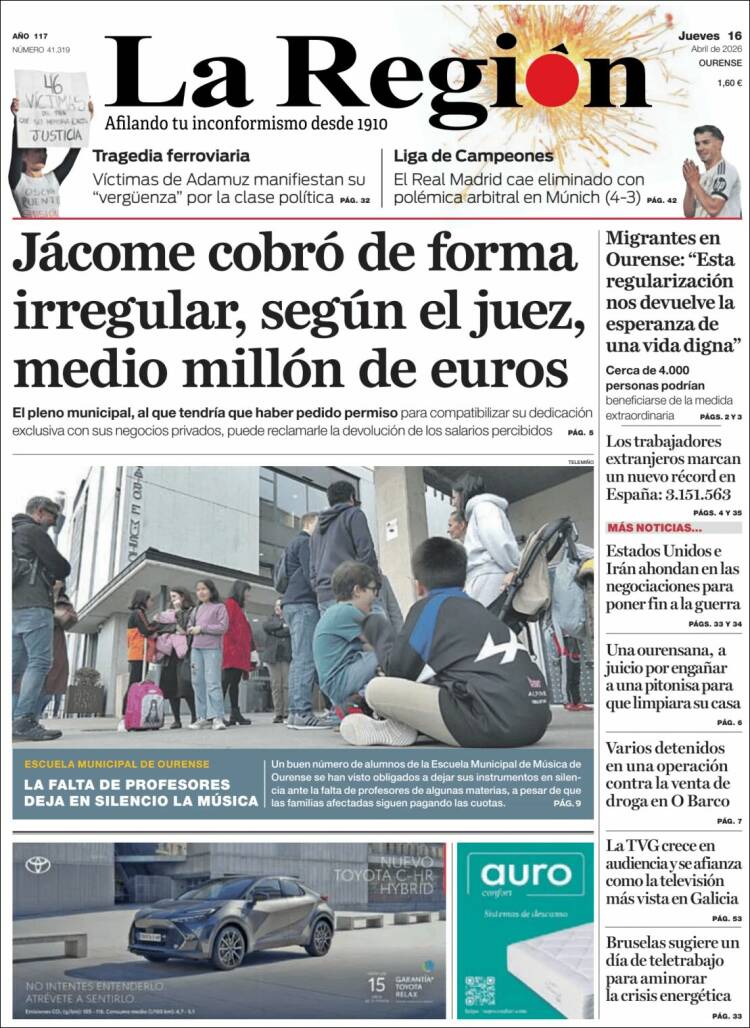 Portada de La Región de Ourense (Espa&ntilde;a)