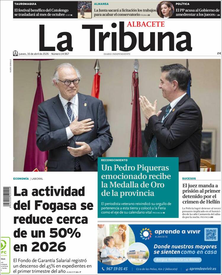 Portada de La Tribuna de Albacete (Espa&ntilde;a)