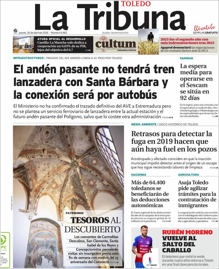 Portada de La Tribuna de Toledo (Espa&ntilde;a)