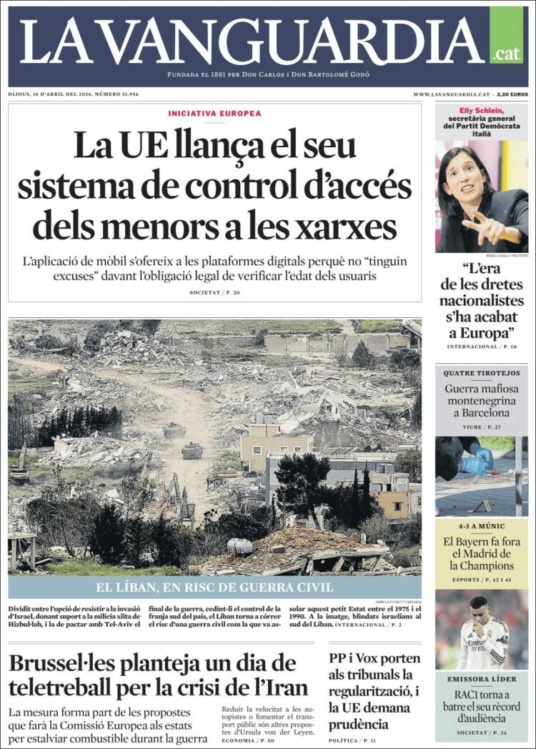 Portada de La Vanguardia (Espa&ntilde;a)