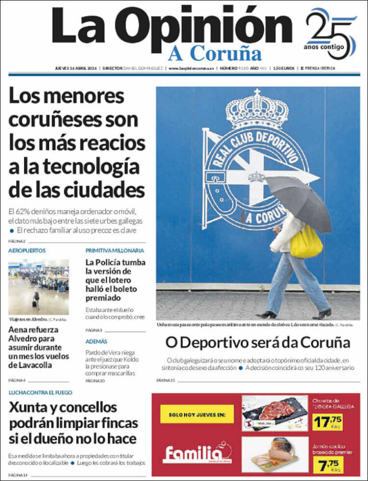 Portada de La Opinión de A Coruña (Espa&ntilde;a)