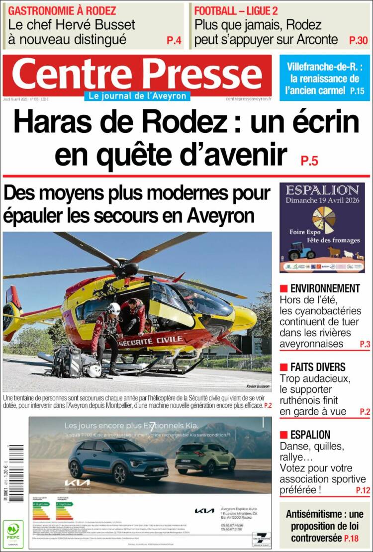 Portada de Centre Presse (Francia)