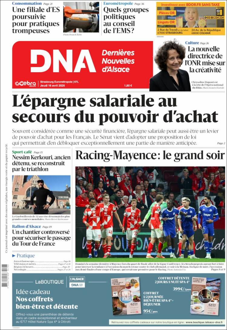 Portada de Les Dernières Nouvelles d'Alsace (Francia)