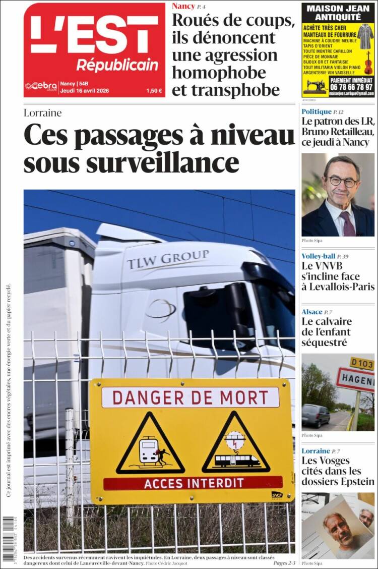 Portada de L'Est Republicain (Francia)