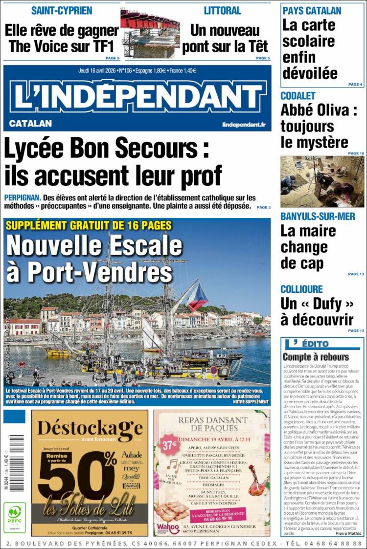 Portada de Le Indépendant (Francia)