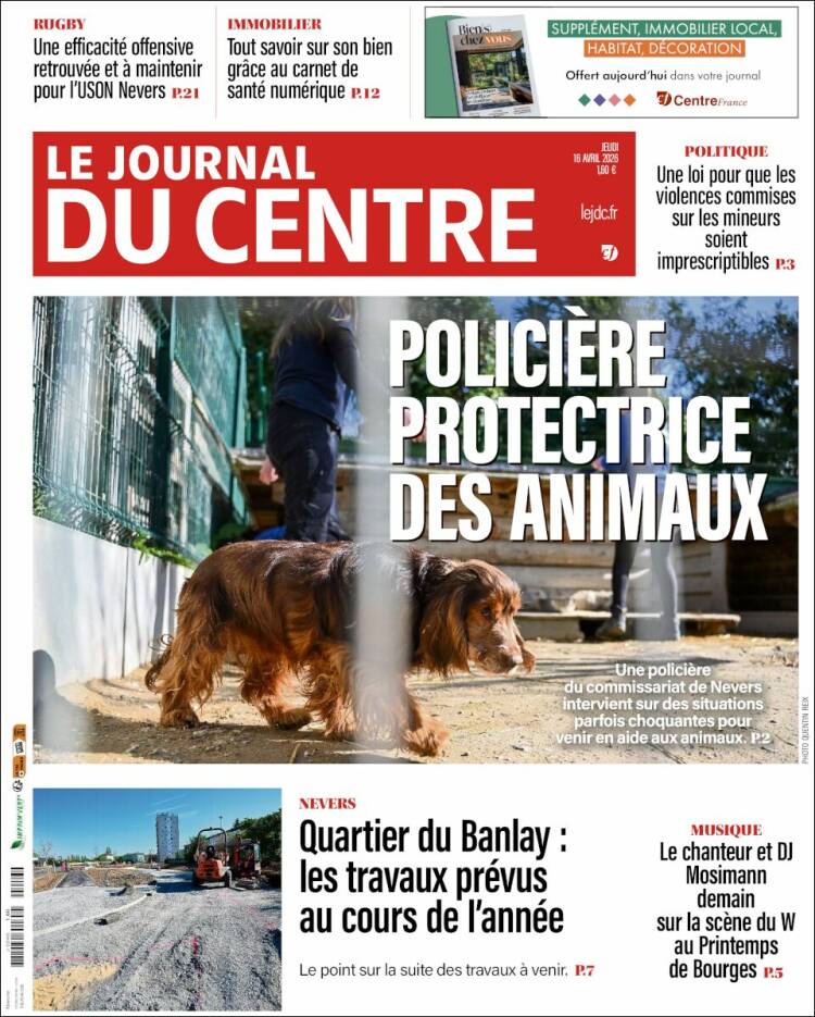 Portada de Le Journal du Centre (Francia)