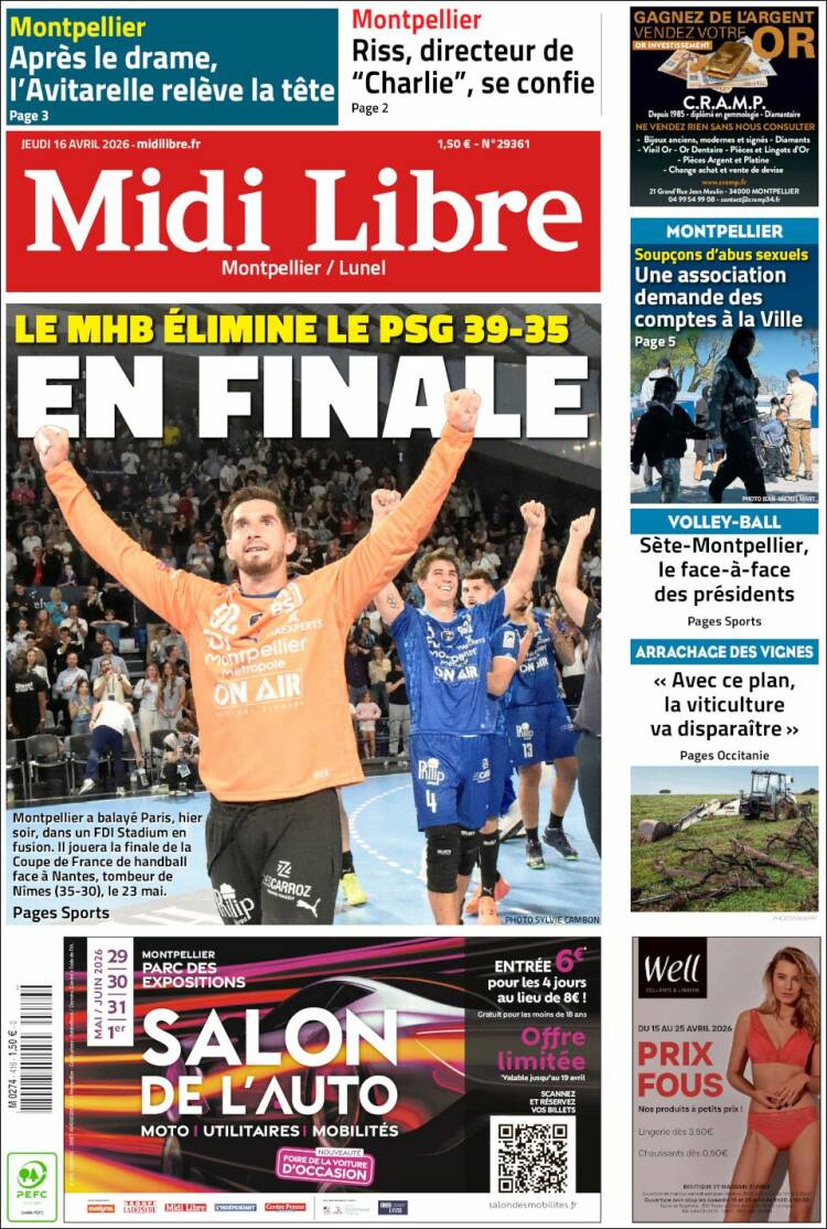 Portada de Midi Libre (Francia)