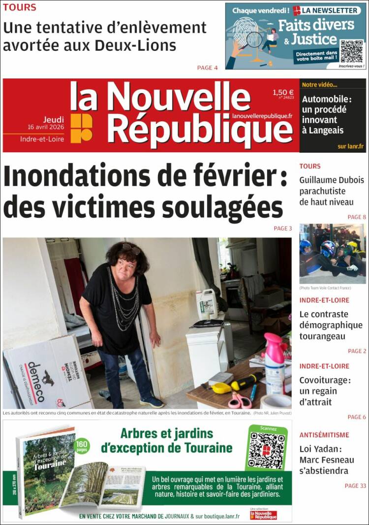Portada de La Nouvelle Republique (Francia)
