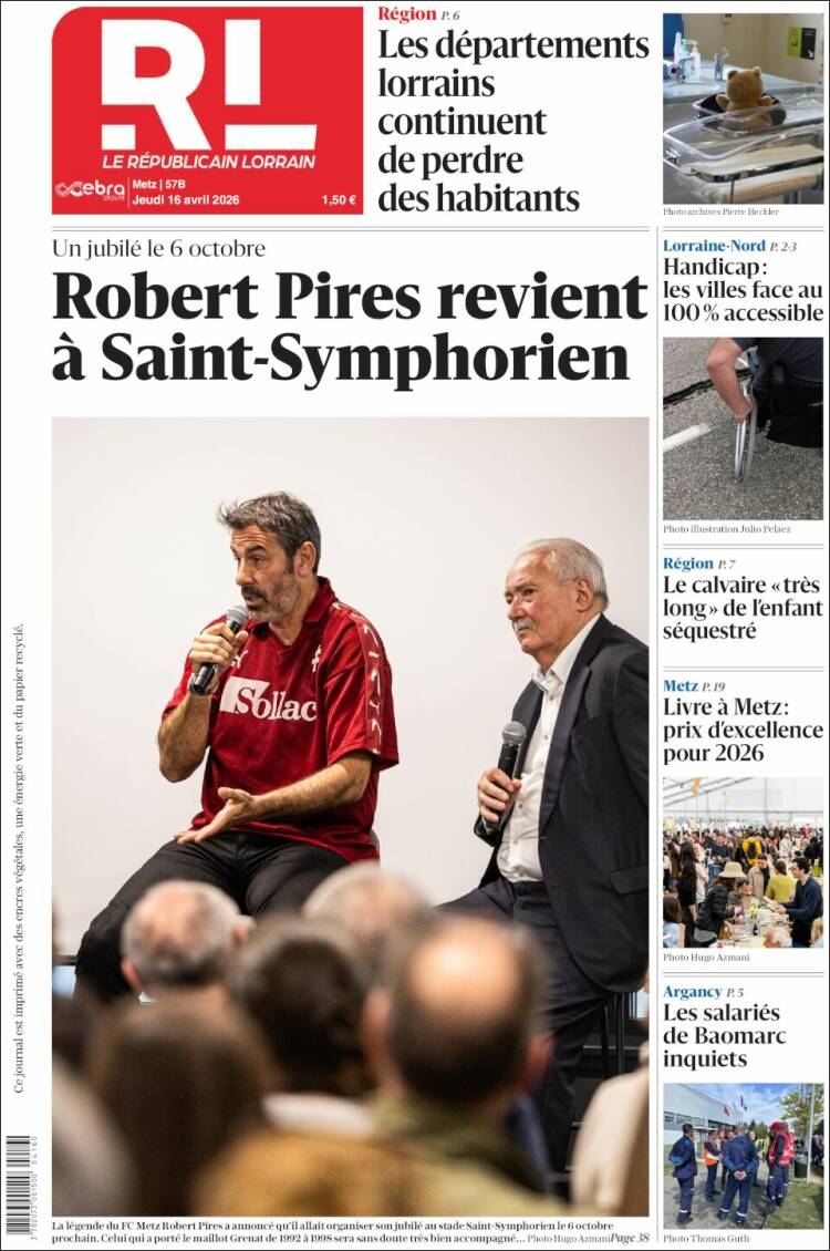 Portada de Le Republicain Lorrain (Francia)