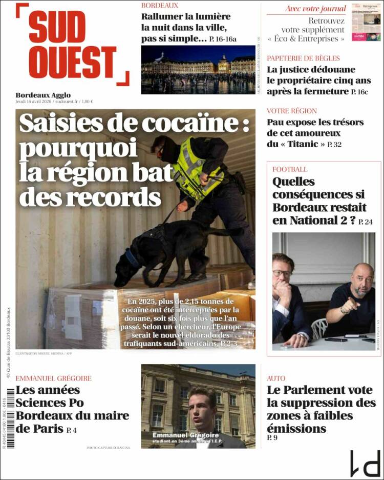 Portada de Sud Ouest (Francia)