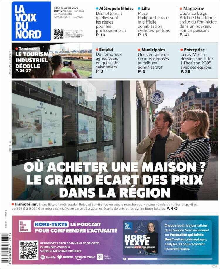 Portada de La Voix du Nord (Francia)