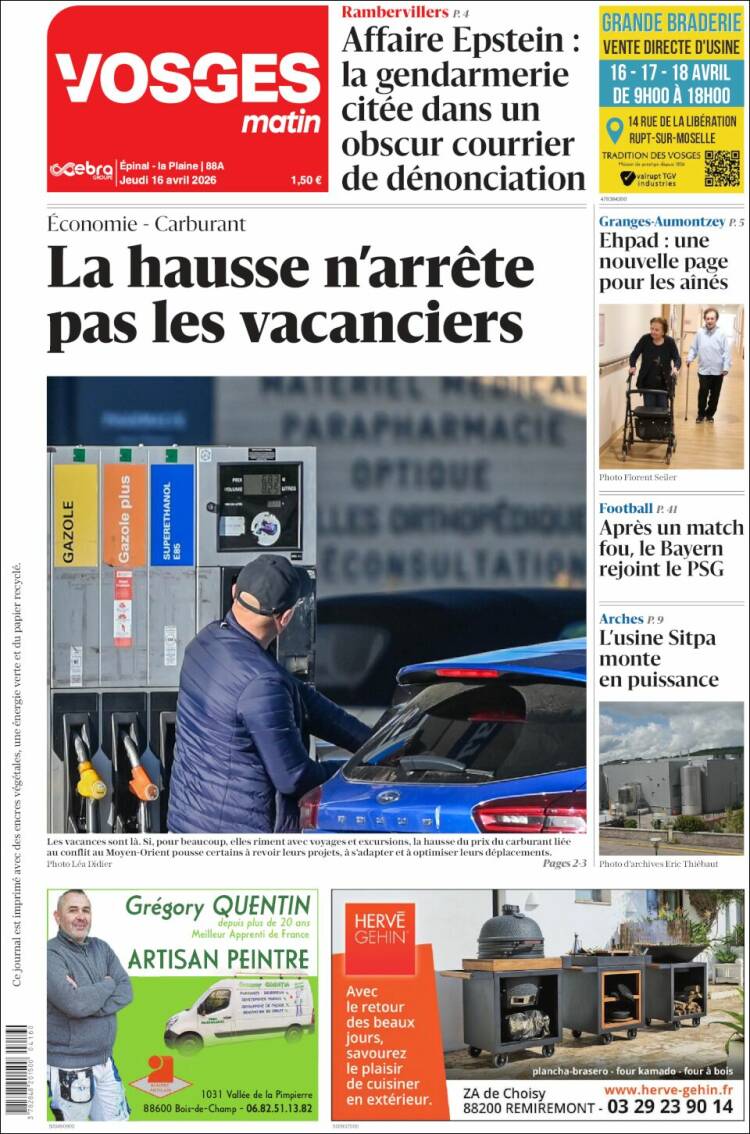 Portada de Vosges Matin (Francia)