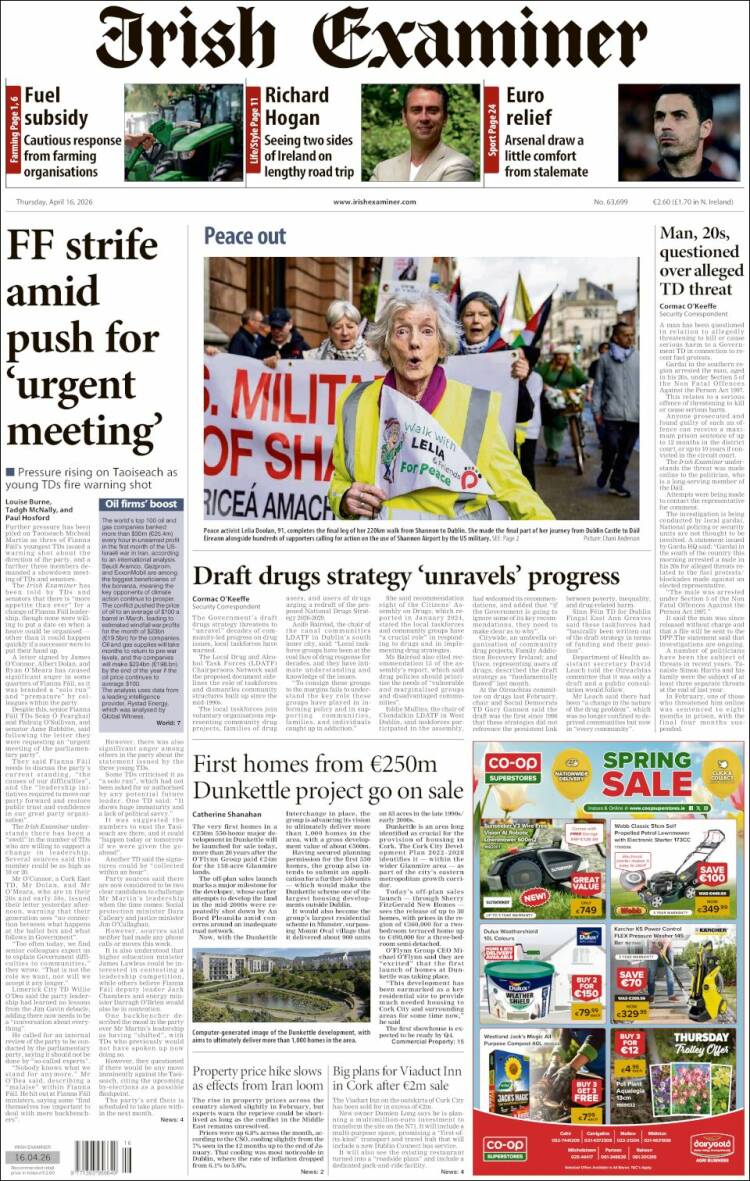 Portada de Irish Examiner (Irlanda)