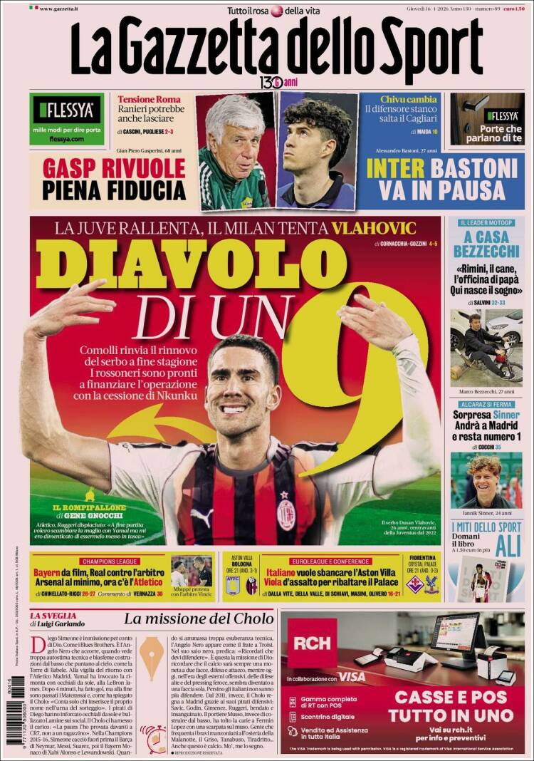 Portada de La Gazzetta dello Sport (Italie)