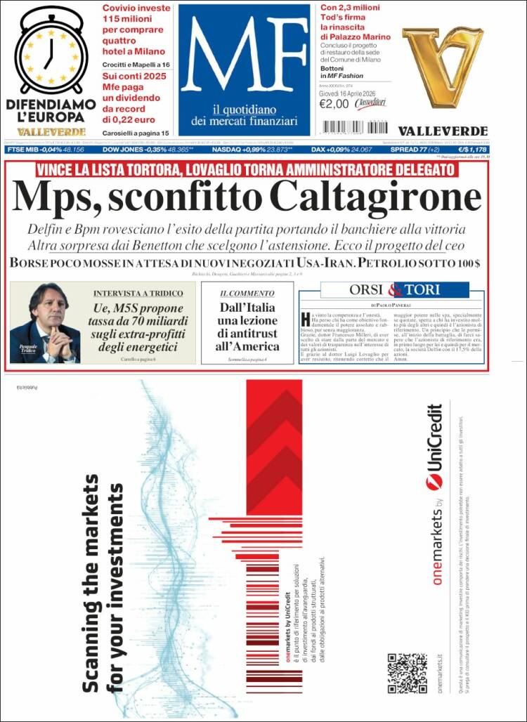 Portada de Milano Finanza (Italia)