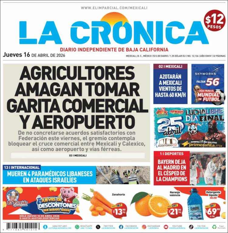 Portada de La Crónica de Baja California (M&eacute;xico)
