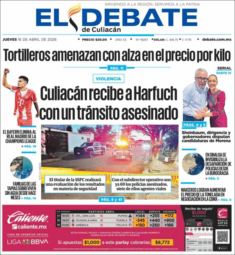 Portada de El Debate de Culiacán (M&eacute;xico)