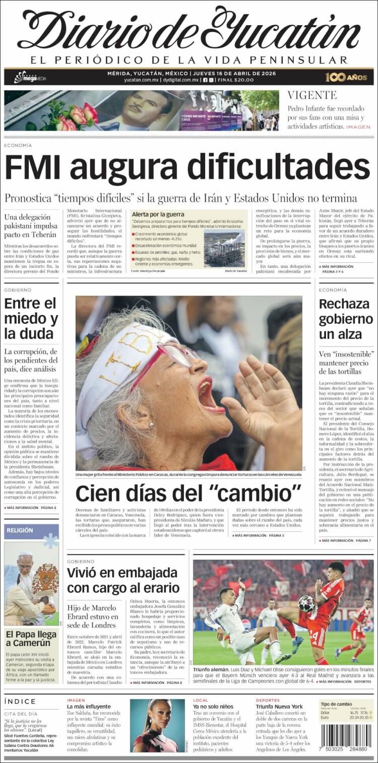 Portada de Diario de Yucatán (M&eacute;xico)