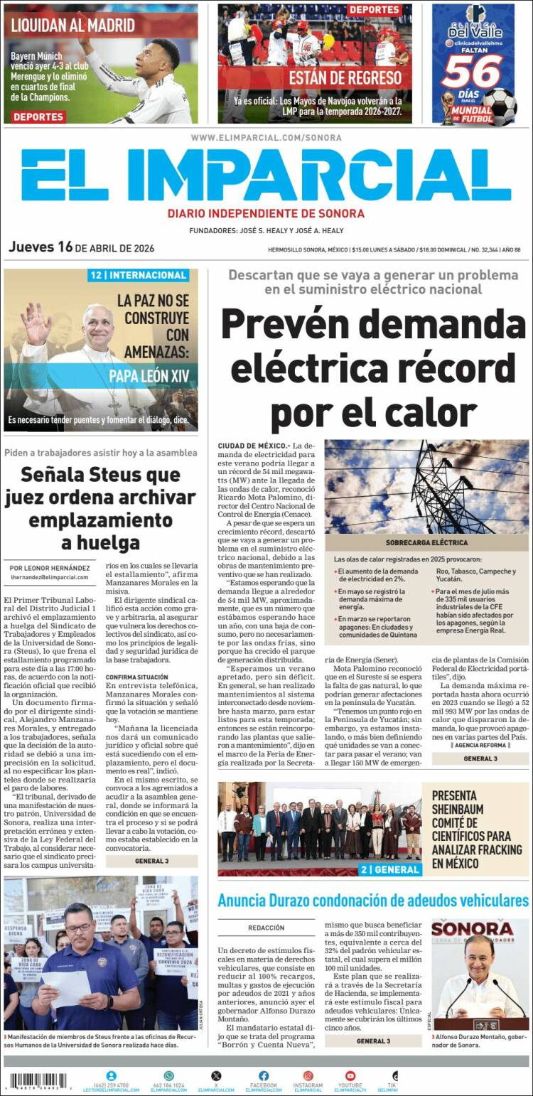 Portada de El Imparcial (M&eacute;xico)