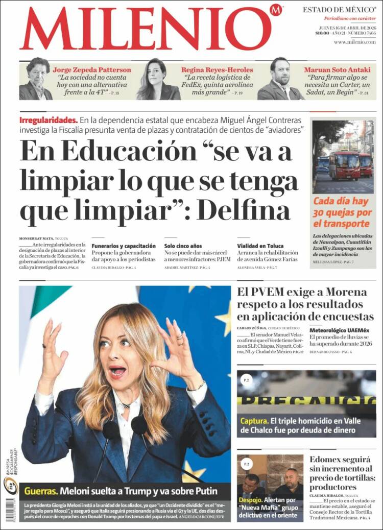 Portada de Milenio - Estado de México (M&eacute;xico)