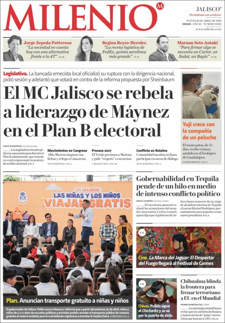 Portada de Milenio - Jalisco (M&eacute;xico)