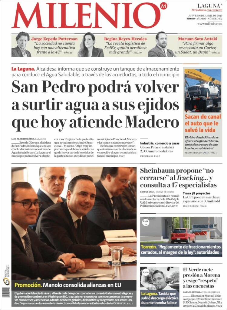 Portada de Milenio - Laguna (M&eacute;xico)