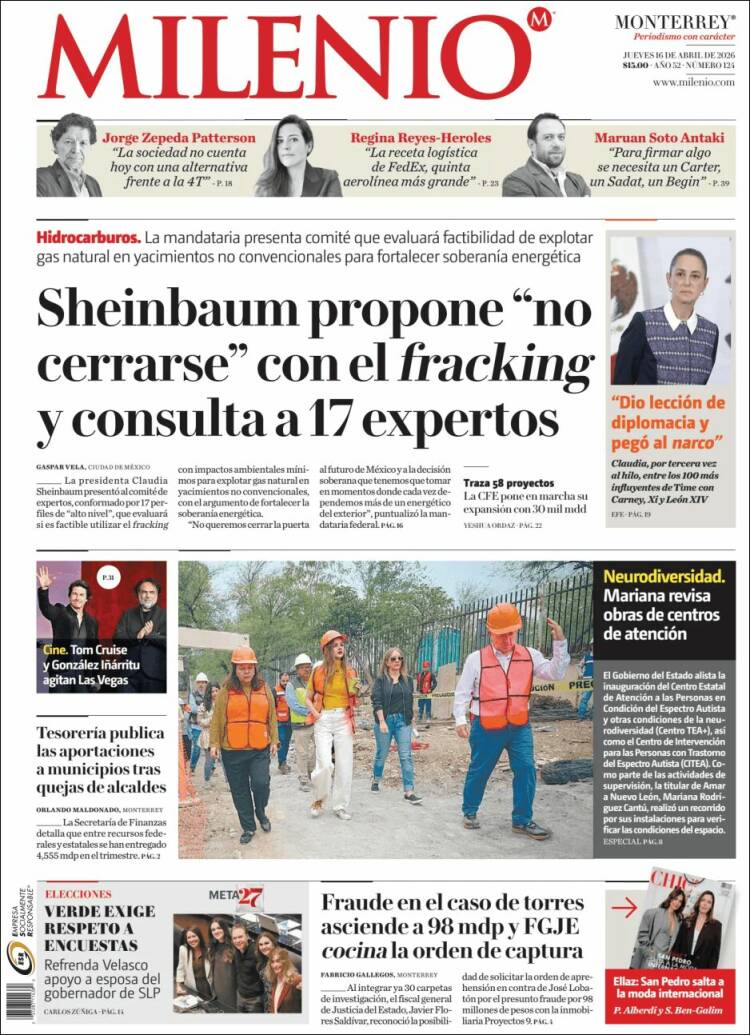 Portada de Milenio de Monterrey (M&eacute;xico)