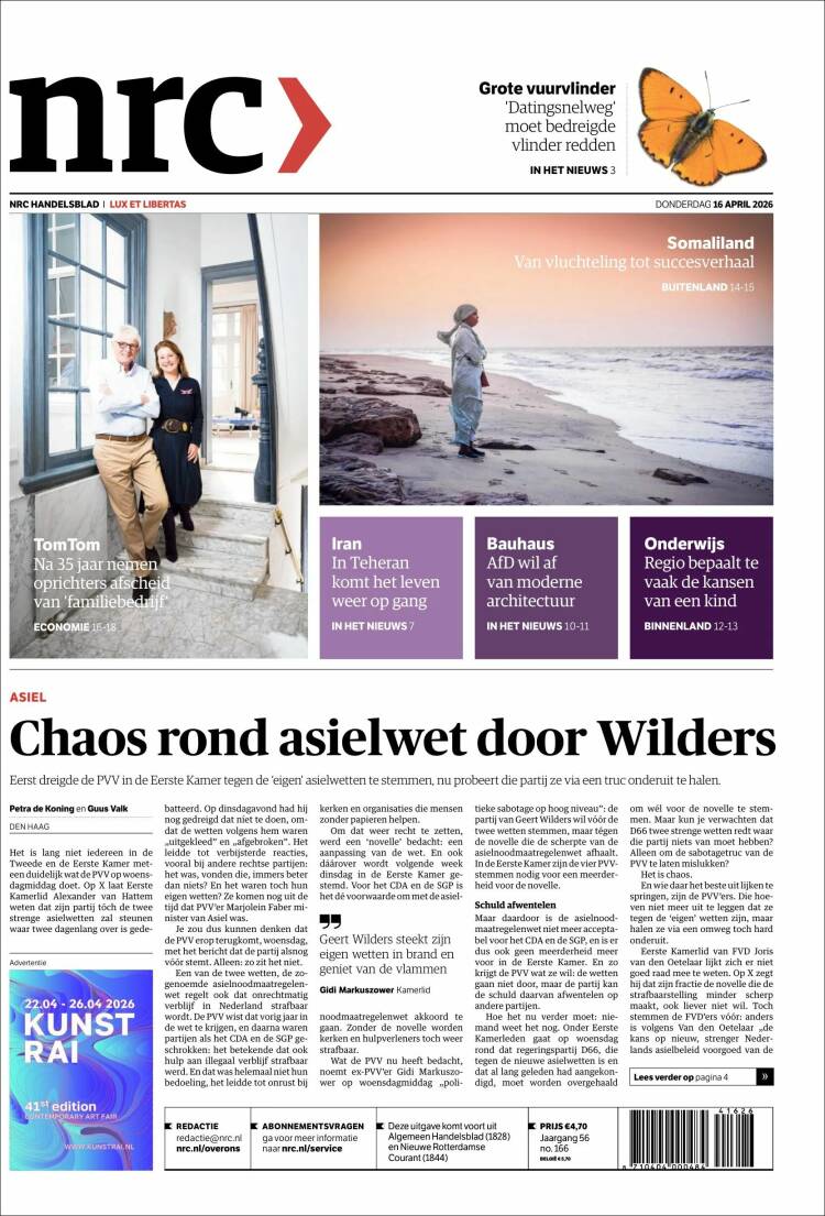 Portada de NRC Handelsblad (Pa&iacute;ses Bajos)