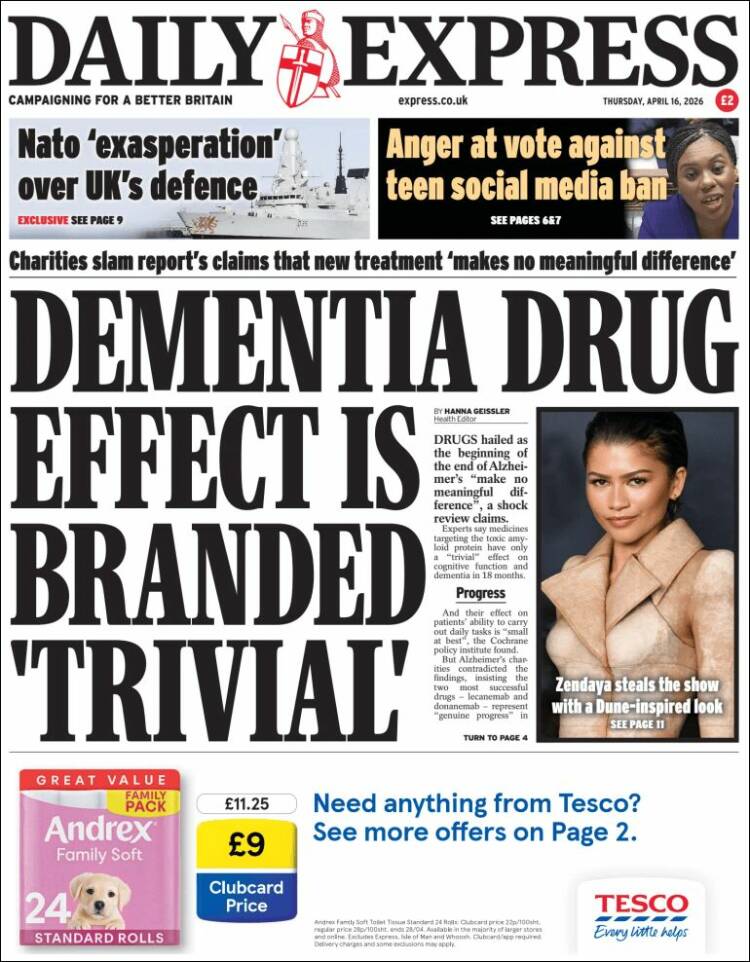 Portada de Daily Express (Reino Unido)