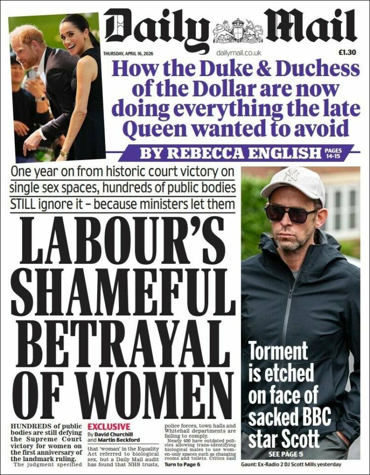 Portada de Daily Mail (Reino Unido)