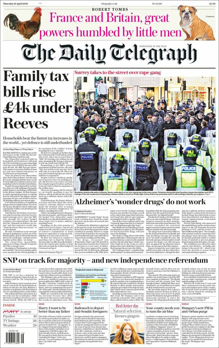 Portada de Daily Telegraph (Reino Unido)