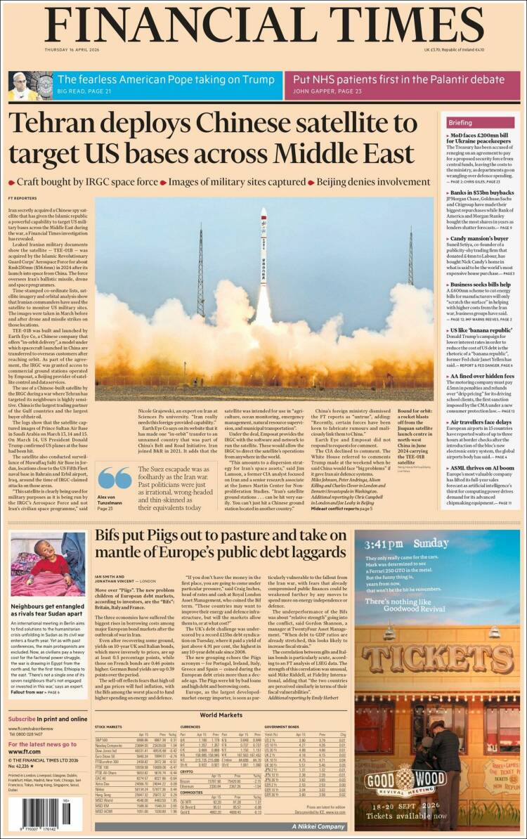 Portada de Financial Times (Reino Unido)