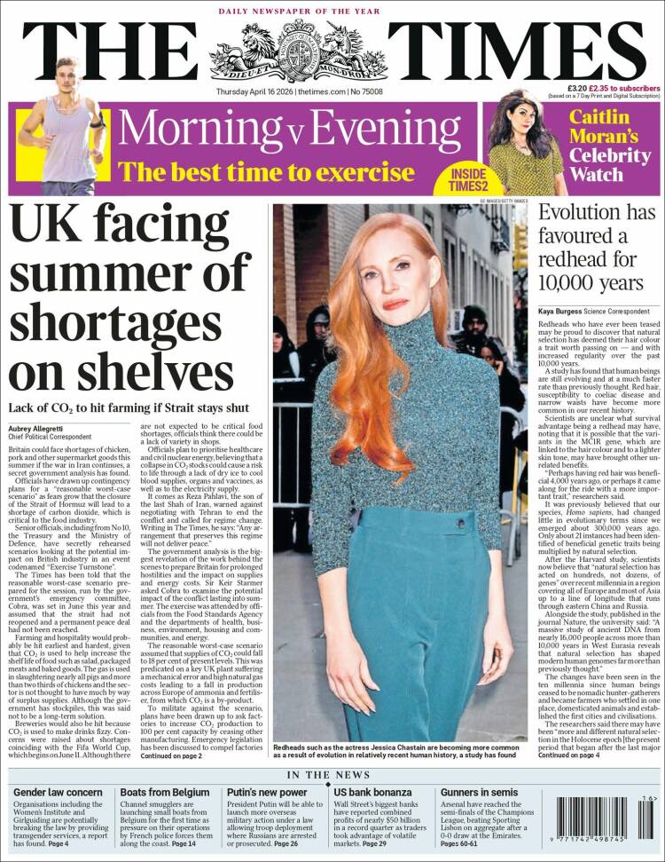 Portada de The Times (Reino Unido)