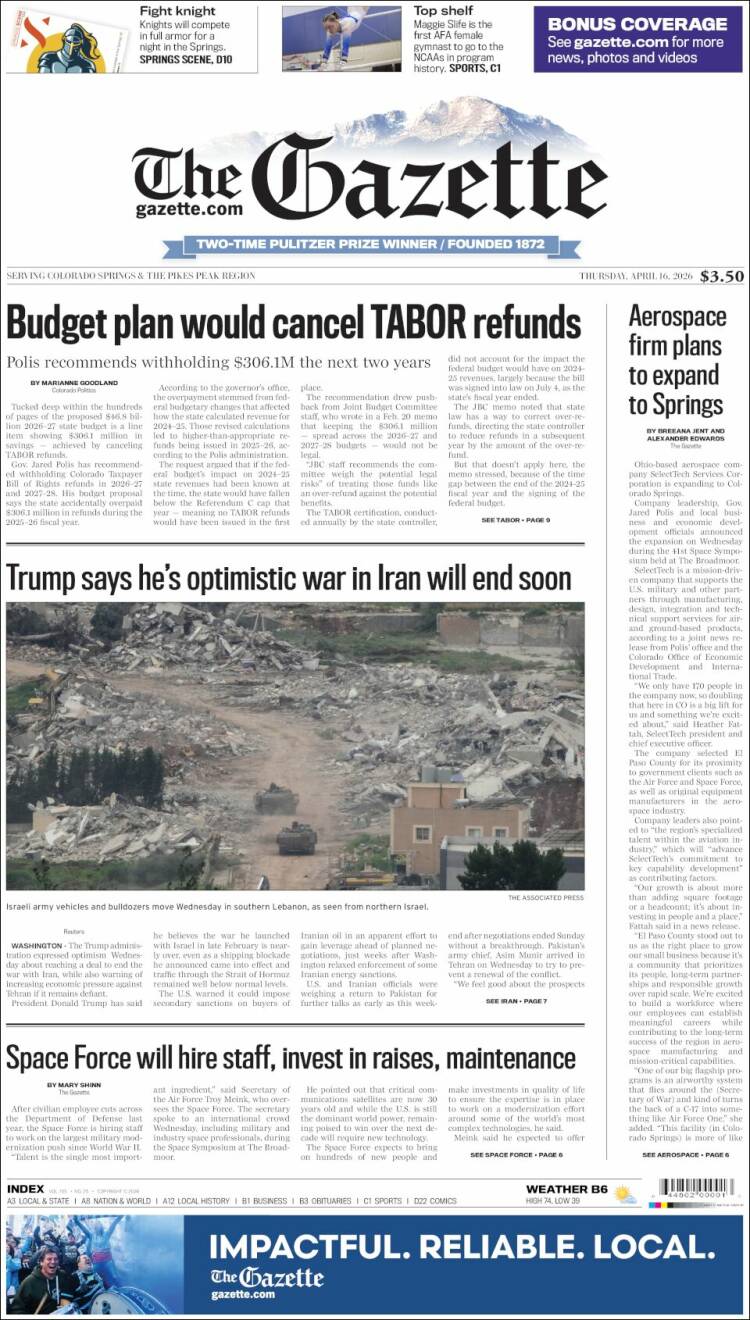 Portada de The Gazette (USA)