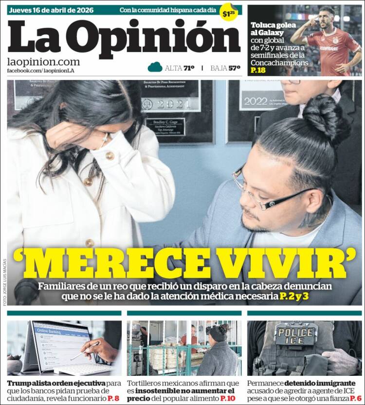 Portada de La Opinión (USA)