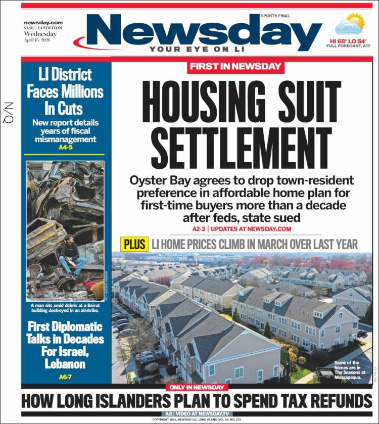 Portada de Newsday (USA)