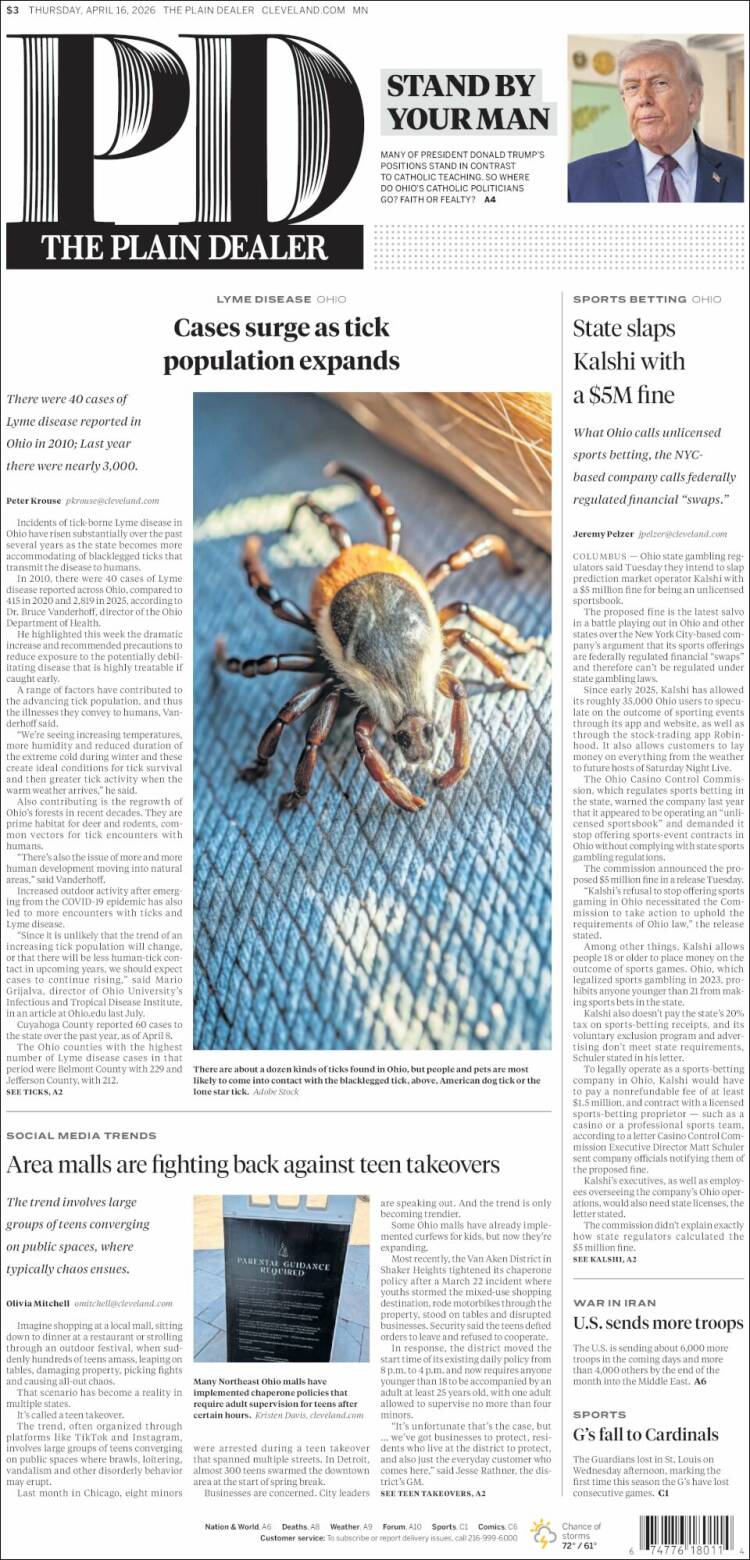 Portada de The Plain Dealer (USA)