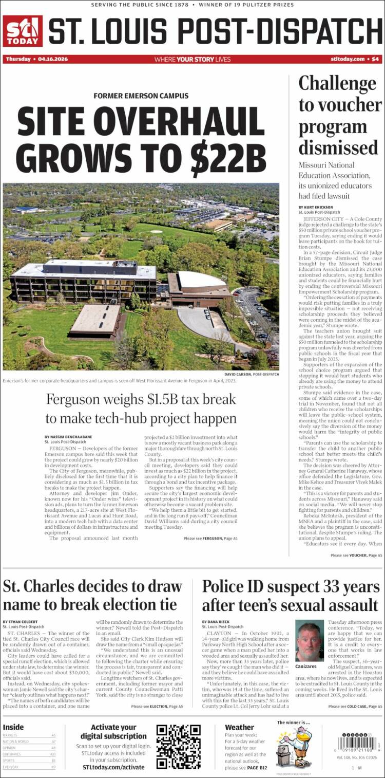 Portada de St. Louis Post-Dispatch (USA)