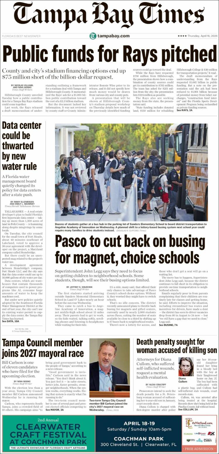 Portada de Tampa Bay Times (USA)