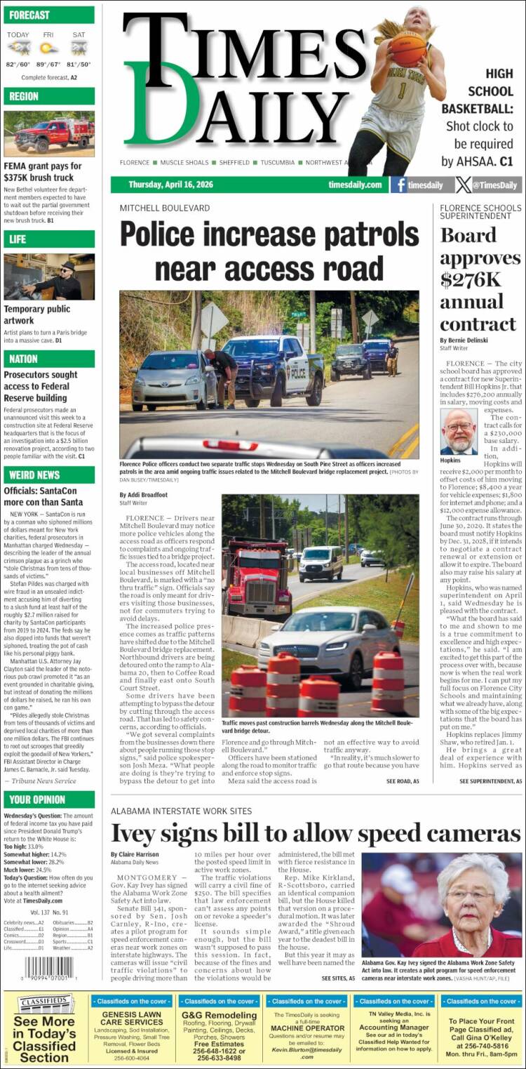 Portada de Times Daily (USA)