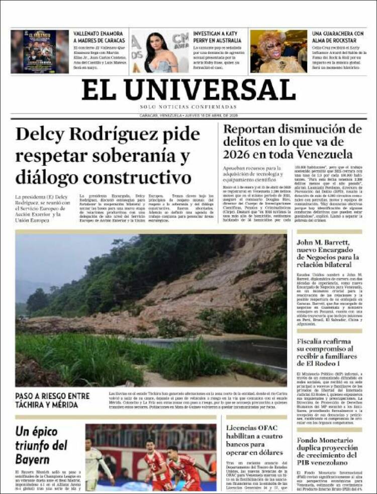 Portada de Universal (Venezuela)