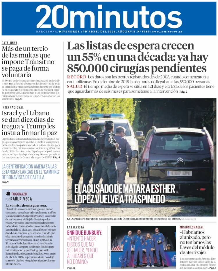 Portada de 20 Minutos - Barcelona (Spain)