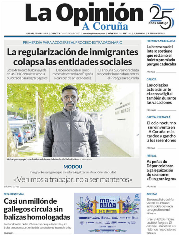 Portada de La Opinión de A Coruña (Espa&ntilde;a)