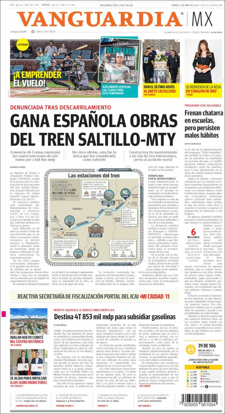 Portada de Vanguardia (Mexique)