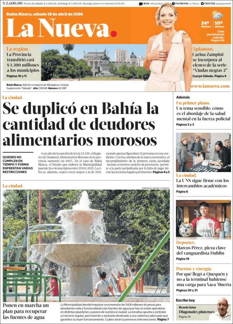 Portada de La Nueva Provincia (Argentina)